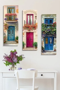 Çiçekli Pencere 3 Parçalı Mdf Tablo